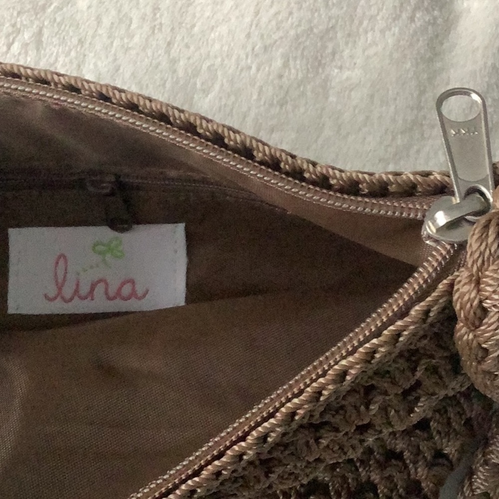 Lina taupe macrame knit small shoulder purse, NWT - Picture 5 of 5